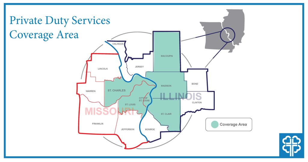 A map of the Private Duty service areas