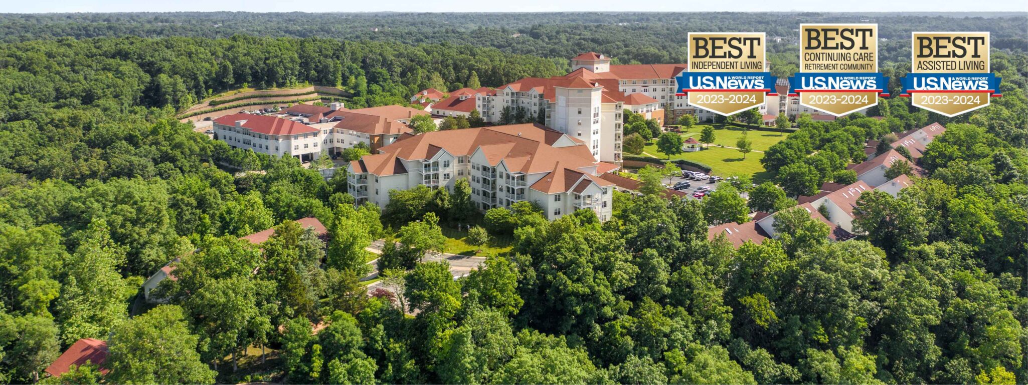 View overlooking the Meramec Bluffs community in Ballwin, MO, awarded Best Independent & Assisted Living and Continuing Care Retirement Community by US News.
